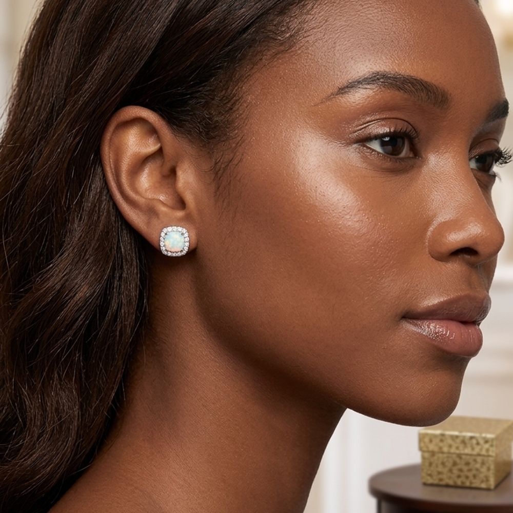 925 Elegant Silver  Iridescent Stud Earrings